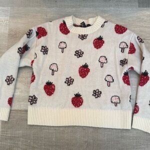 Forever 21 Cream Knit Sweater with Red and Pink Pattern